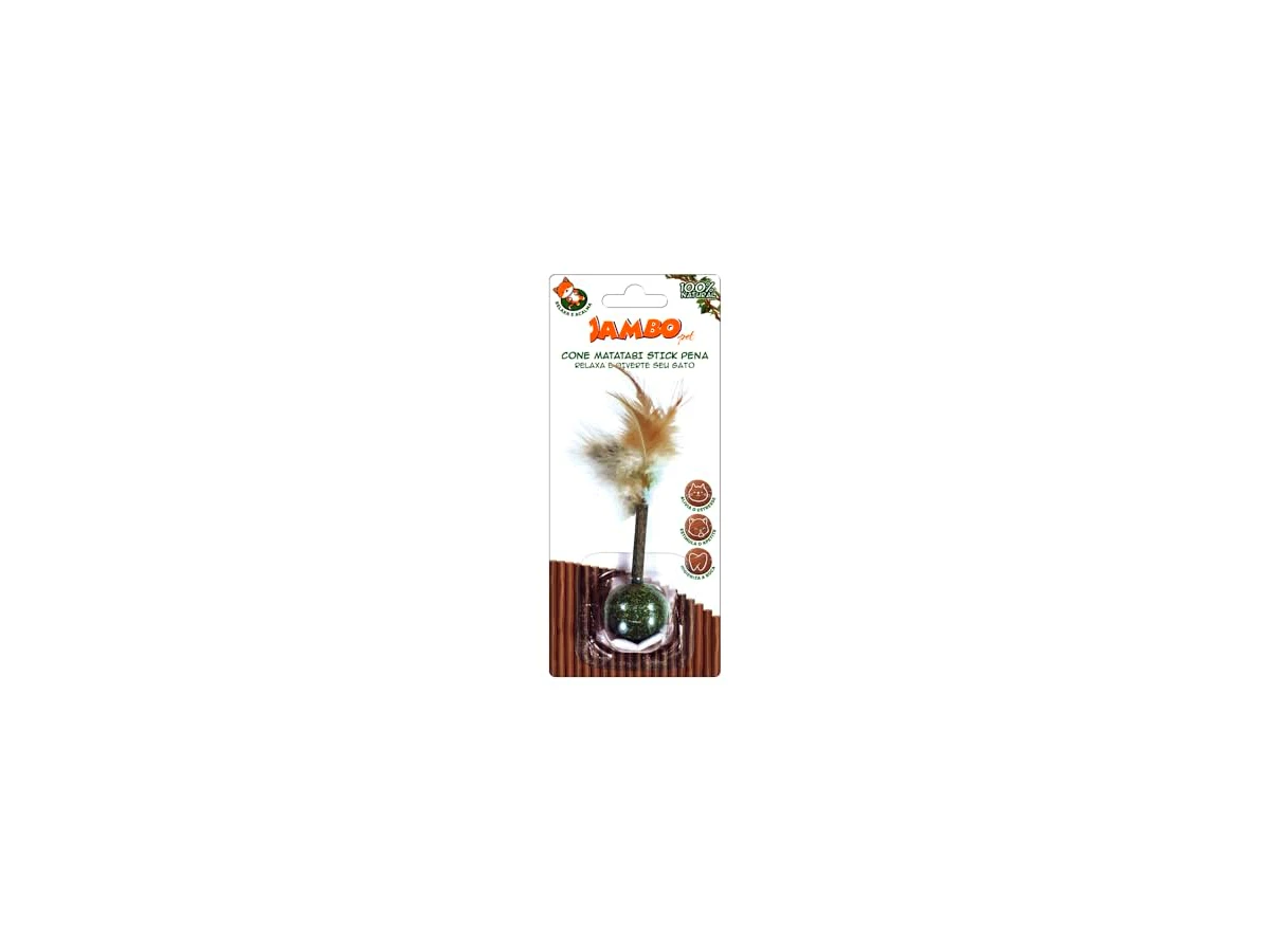 Jambo Pet Cone Catnip e Matatabi com Pena — versão em formato de cone com pena