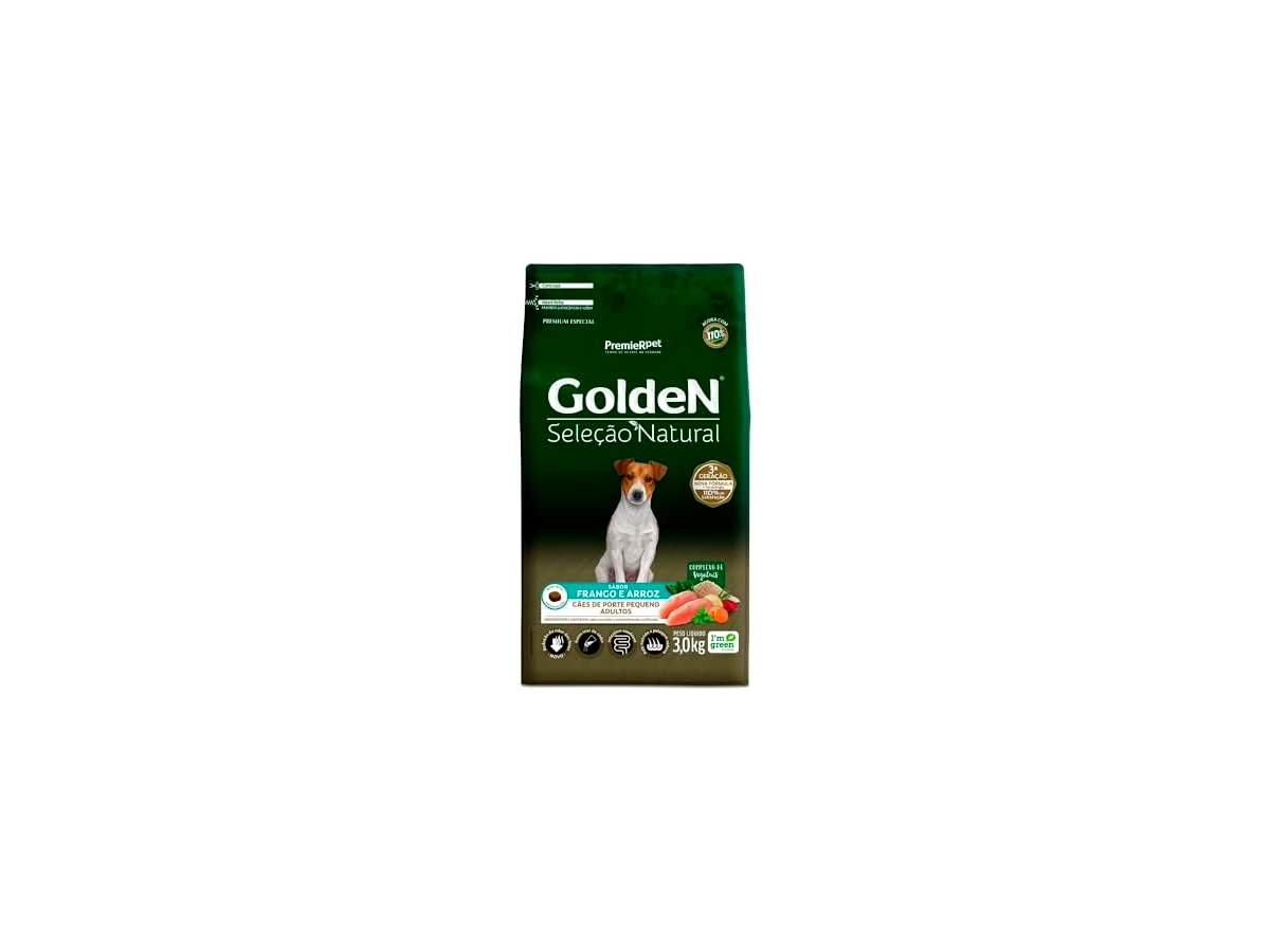GoldeN Seleção Natural Mini Bits — Frango e Arroz — cães adultos de porte pequeno — 3 kg