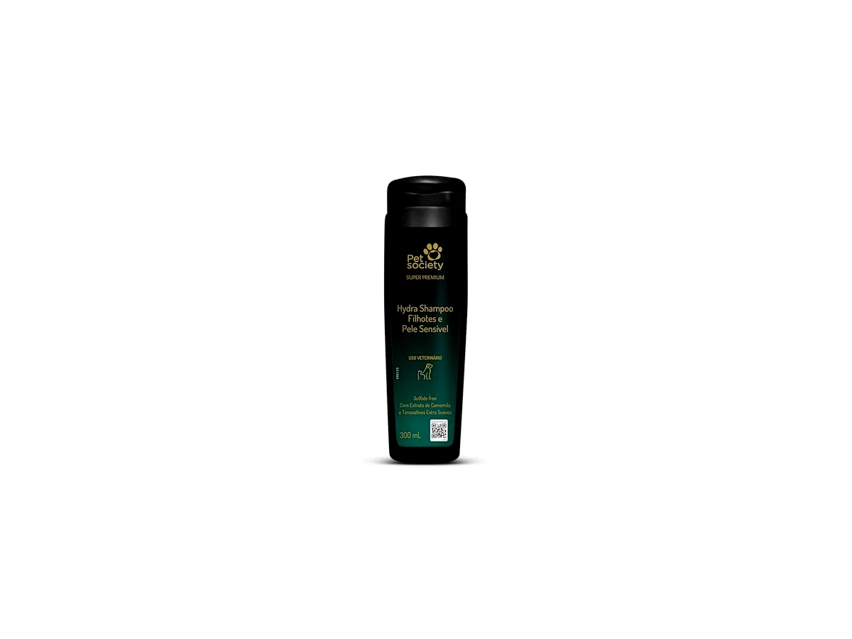 Pet Society Shampoo Filhotes e Pele Sensível — linha Super Premium, frasco de 300 ml, unidade avulsa