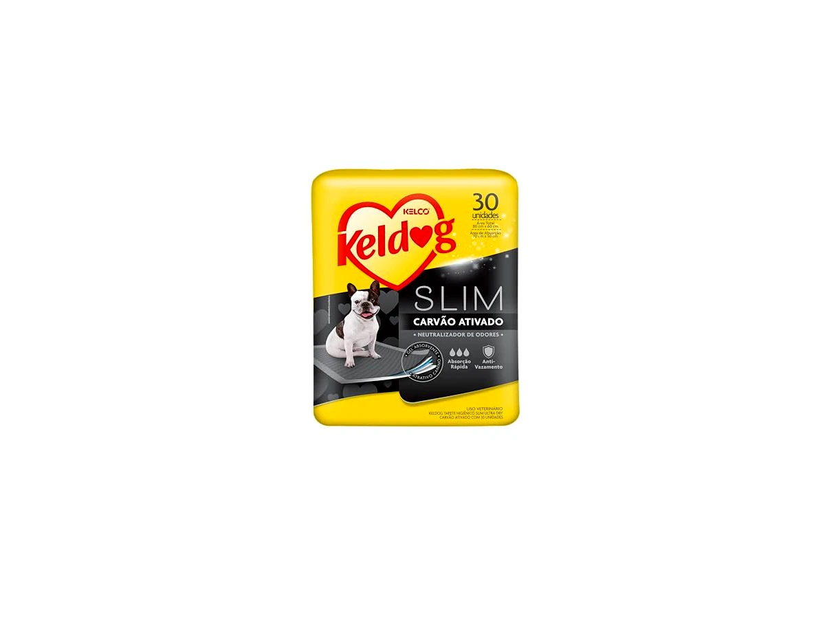 Keldog Tapete Higiênico Slim Ultra Dry Carvão Ativado — 80 × 60 cm, pacote com 30 unidades